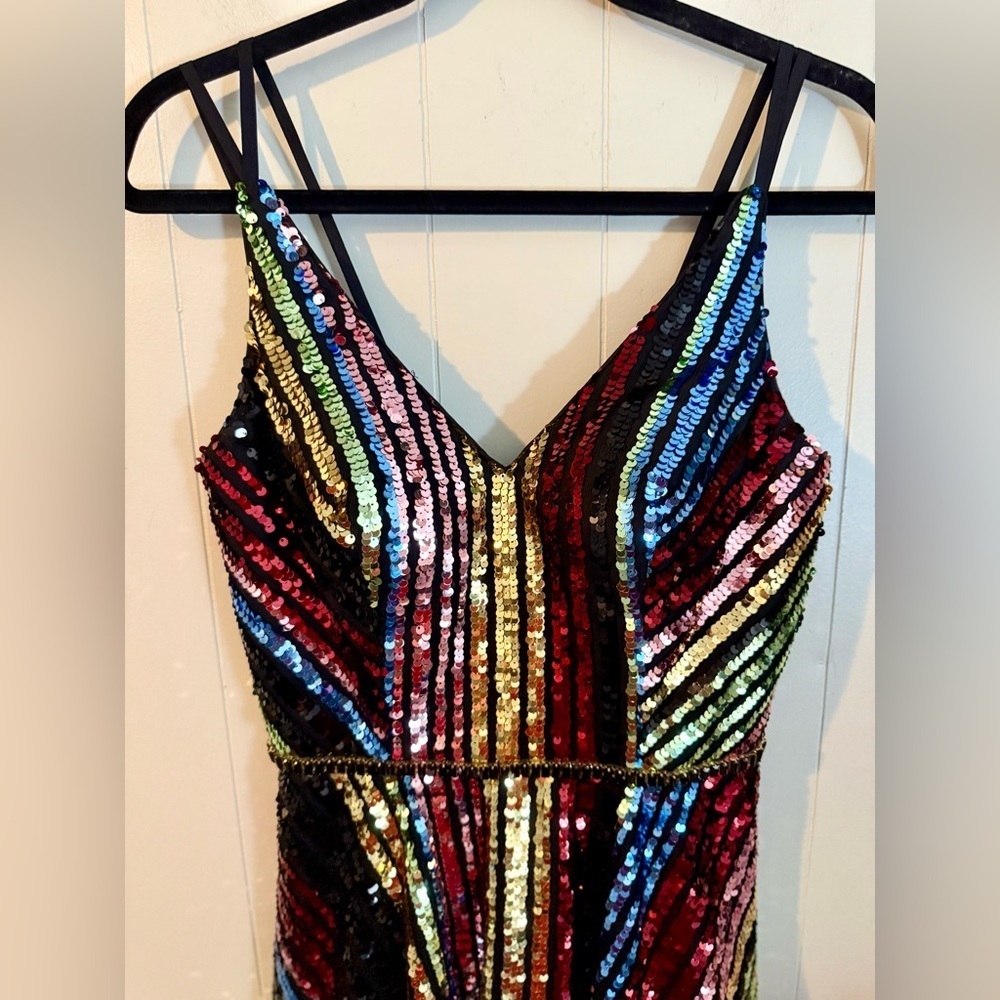 JVN by Jovani Multi Sequin V Neck Fit and Flare Short Dress JVN2540 - Picture 4 of 16